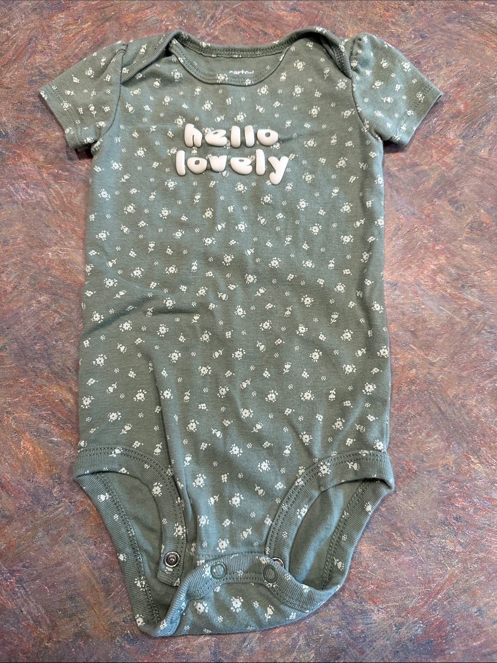 🤑EU Carter's Green Floral "Hello Lovely" Baby Onesie Bodysuit🤑